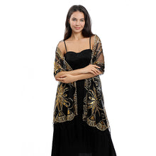 Load image into Gallery viewer, Black & Gold Sequin Art Deco Pashmina