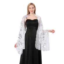 Load image into Gallery viewer, White & Silver Sequin Shawl