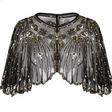 Load image into Gallery viewer, Black & Gold 1920s Sequin Capelet Shawl