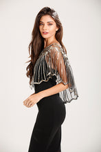 Load image into Gallery viewer, Black & Gold 1920s Sequin Capelet Shawl