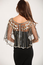 Load image into Gallery viewer, Black & Gold 1920s Sequin Capelet Shawl