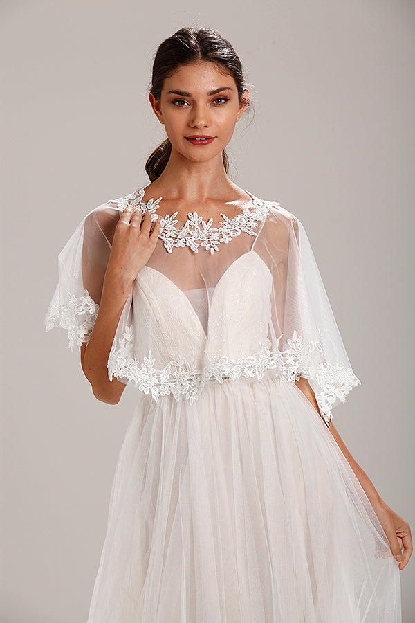 Ivory Lace Chiffon Bridal Capelet – Central Chic