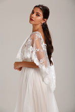 Load image into Gallery viewer, Ivory Lace Wedding Dress Capelet Bridal Shawl With Crystal Neckline Detail
