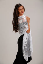 Load image into Gallery viewer, White & Silver Sequin Shawl