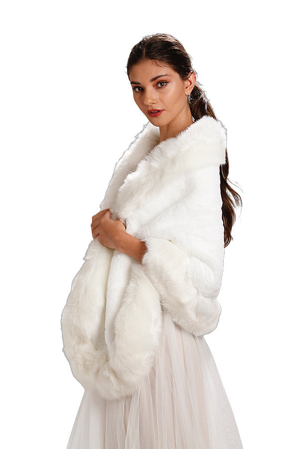 white fur shawl for dress White Faux Fur Shawl – Central Chic