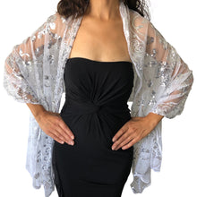 Load image into Gallery viewer, White & Silver Sequin Shawl