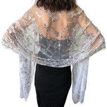 Load image into Gallery viewer, White & Silver Sequin Shawl