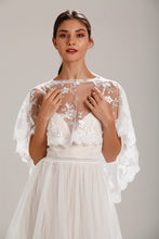 Load image into Gallery viewer, Ivory Lace Wedding Dress Capelet Bridal Shawl With Crystal Neckline Detail