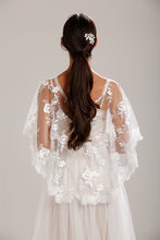 Load image into Gallery viewer, Ivory Lace Wedding Dress Capelet Bridal Shawl With Crystal Neckline Detail