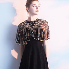 Load image into Gallery viewer, Black & Gold 1920s Sequin Capelet Shawl