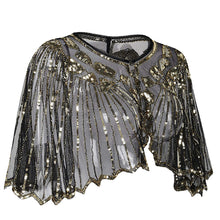 Load image into Gallery viewer, Black & Gold 1920s Sequin Capelet Shawl