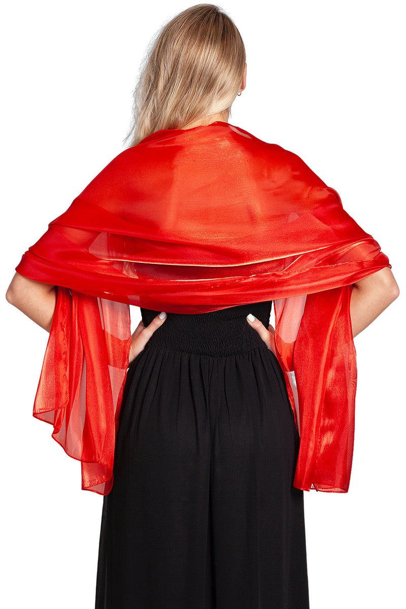 Central Chic Scialle In Chiffon – Elegante, Lungo 198 Cm, Colore Rosso Intenso, Per Matrimoni E Feste