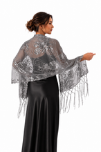 Load image into Gallery viewer, Black Sequin Large Floral Pashmina