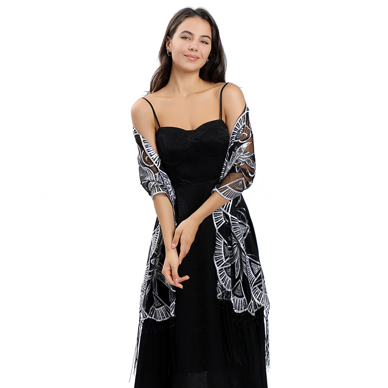 Black & Silver Sequin Shawl Art Deco Pashmina Central Chic Black & Silver Sequin Shawl Art Deco Pashmina Central Chic
