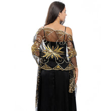 Load image into Gallery viewer, Black &amp; Gold Sequin Art Deco Pashmina
