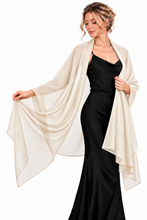 Load image into Gallery viewer, Champagne with Silver Shimmer Thread Shawl