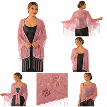 Load image into Gallery viewer, Black Sequin Large Floral Pashmina