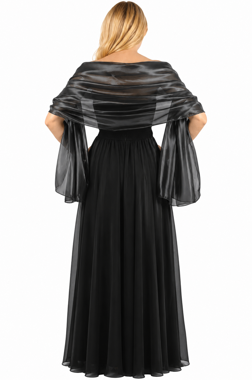 black shawl for dress Chiffon Shawls and Wraps Women's Evening and Wedding Dresses it can cover your shoulders easily.Flowing chiffon Soft and comfortable on the skin Iridescent Silky Black Shawl Pashmina