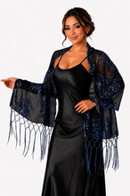 Load image into Gallery viewer, Black Sequin Large Floral Pashmina