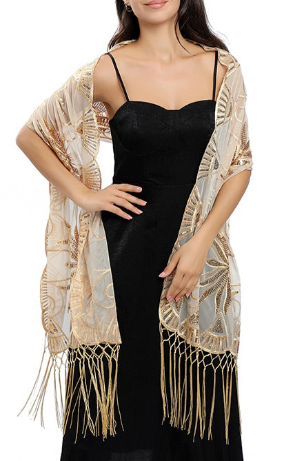 Champagne Gold Sequin Art Deco Pashmina Central Chic Champagne Gold Sequin Art Deco Pashmina Central Chic