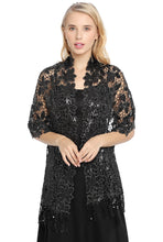 Load image into Gallery viewer, Black Floral Design Sequin Pashmina Shawl