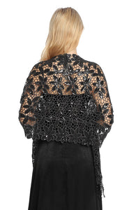 Black Floral Design Sequin Pashmina Shawl