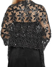 Load image into Gallery viewer, Black Floral Design Sequin Pashmina Shawl