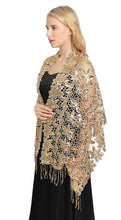 Load image into Gallery viewer, Gold Floral Design Sequin Pashmina Shawl