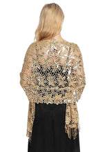 Load image into Gallery viewer, Gold Floral Design Sequin Pashmina Shawl