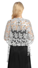 Load image into Gallery viewer, Silver Floral Design Sequin Pashmina Shawl