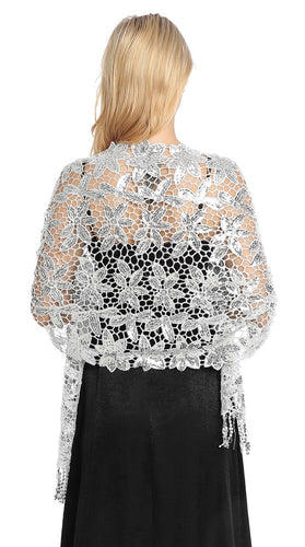 Silver Floral Design Sequin Pashmina Shawl