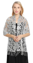 Load image into Gallery viewer, Silver Floral Design Sequin Pashmina Shawl