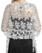 Load image into Gallery viewer, Silver Floral Design Sequin Pashmina Shawl