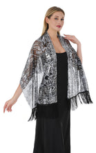 Load image into Gallery viewer, NEW Silver &amp; Black Sequin &amp; White Pashmina Shawl Scarf