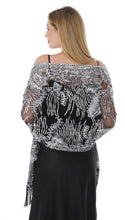 Load image into Gallery viewer, NEW Silver &amp; Black Sequin &amp; White Pashmina Shawl Scarf