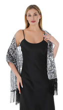 Load image into Gallery viewer, NEW Silver &amp; Black Sequin &amp; White Pashmina Shawl Scarf