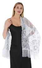 Load image into Gallery viewer, NEW Silver Sequin &amp; White Pashmina Shawl Scarf
