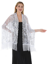 Load image into Gallery viewer, NEW Silver Sequin &amp; White Pashmina Shawl Scarf