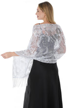 Load image into Gallery viewer, NEW Silver Sequin &amp; White Pashmina Shawl Scarf