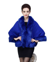Load image into Gallery viewer, Blue Faux Fur Cape Cardigan