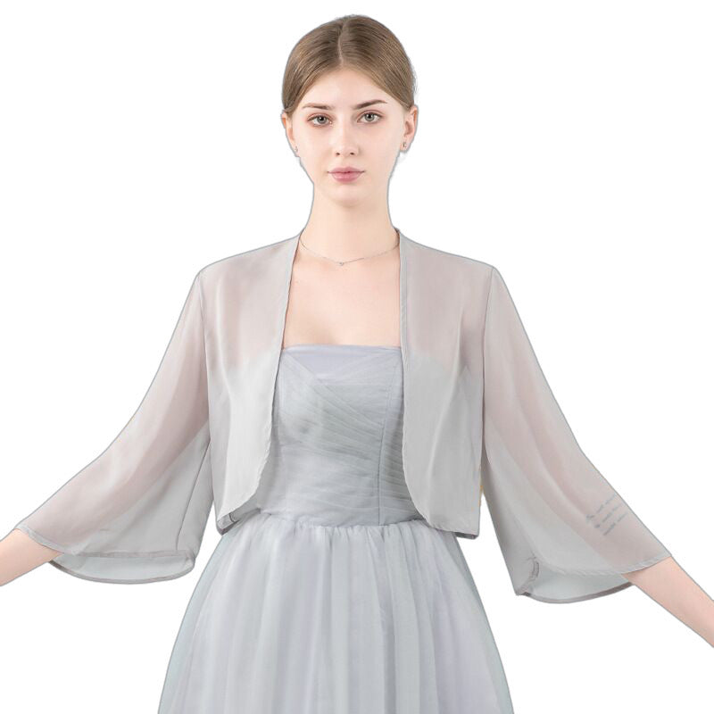 Bolero Jacket Long Grey Chiffon Jacket Cardigan Silver Grey Bolero