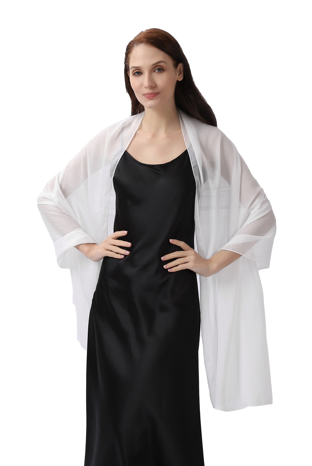 White Large Silky Shimmer Pashmina Shawl