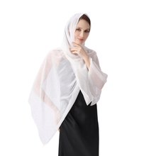 Load image into Gallery viewer, A woman wearing a white sheer hijab and a black abaya, posed against a solid white background.