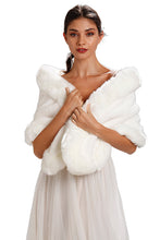 Load image into Gallery viewer, White Patterned Faux Fur Bridal Shawl