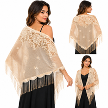 Load image into Gallery viewer, Champagne Lace Triangle Scarf