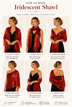 Load image into Gallery viewer, Iridescent Ruby Red Shawl Wedding Wrap