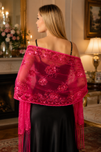 Load image into Gallery viewer, Hot Pink Floral &amp; Hearts Sequin Shawl