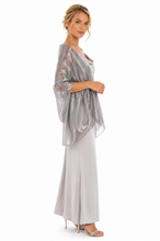 Load image into Gallery viewer, Iridescent Dark Silver Silky Wedding Pashmina Wrap Shawl Scarf