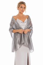Load image into Gallery viewer, Iridescent Dark Silver Silky Wedding Pashmina Wrap Shawl Scarf