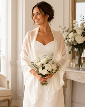 Load image into Gallery viewer, Silky Iridescent Ivory Pashmina Shawl